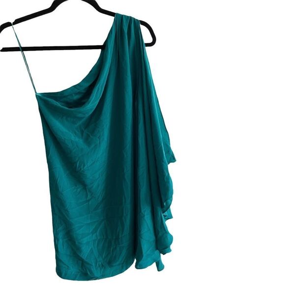 Olivaceous Silk Sleeveless Blouse Oversized Draped Green M - Picture 3 of 5